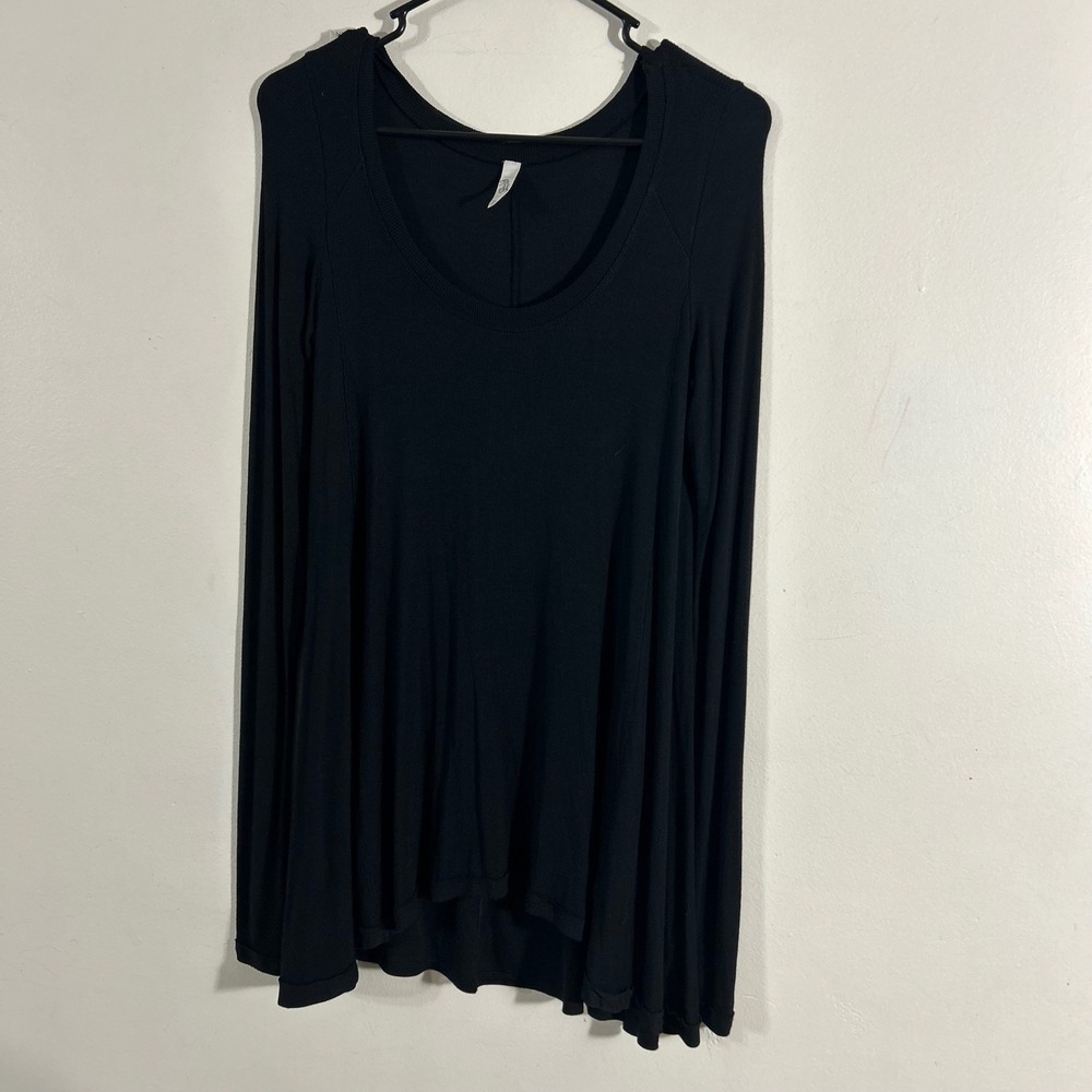 Free People Ribbed Trapeze Tunic Top Women XS Black Excellent Long Sleeve Scoop